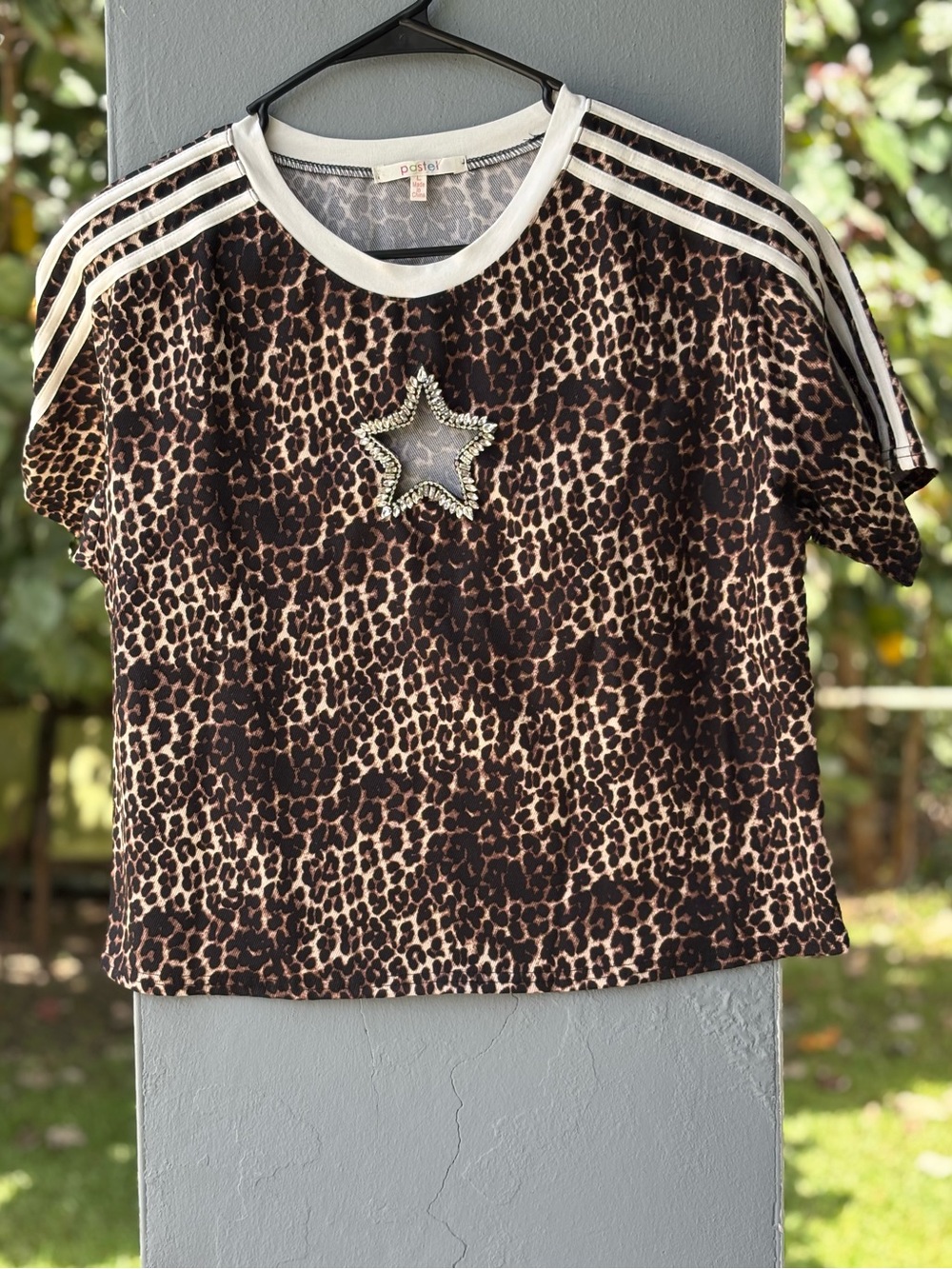 Leopard Print Star Tee with White Trim
